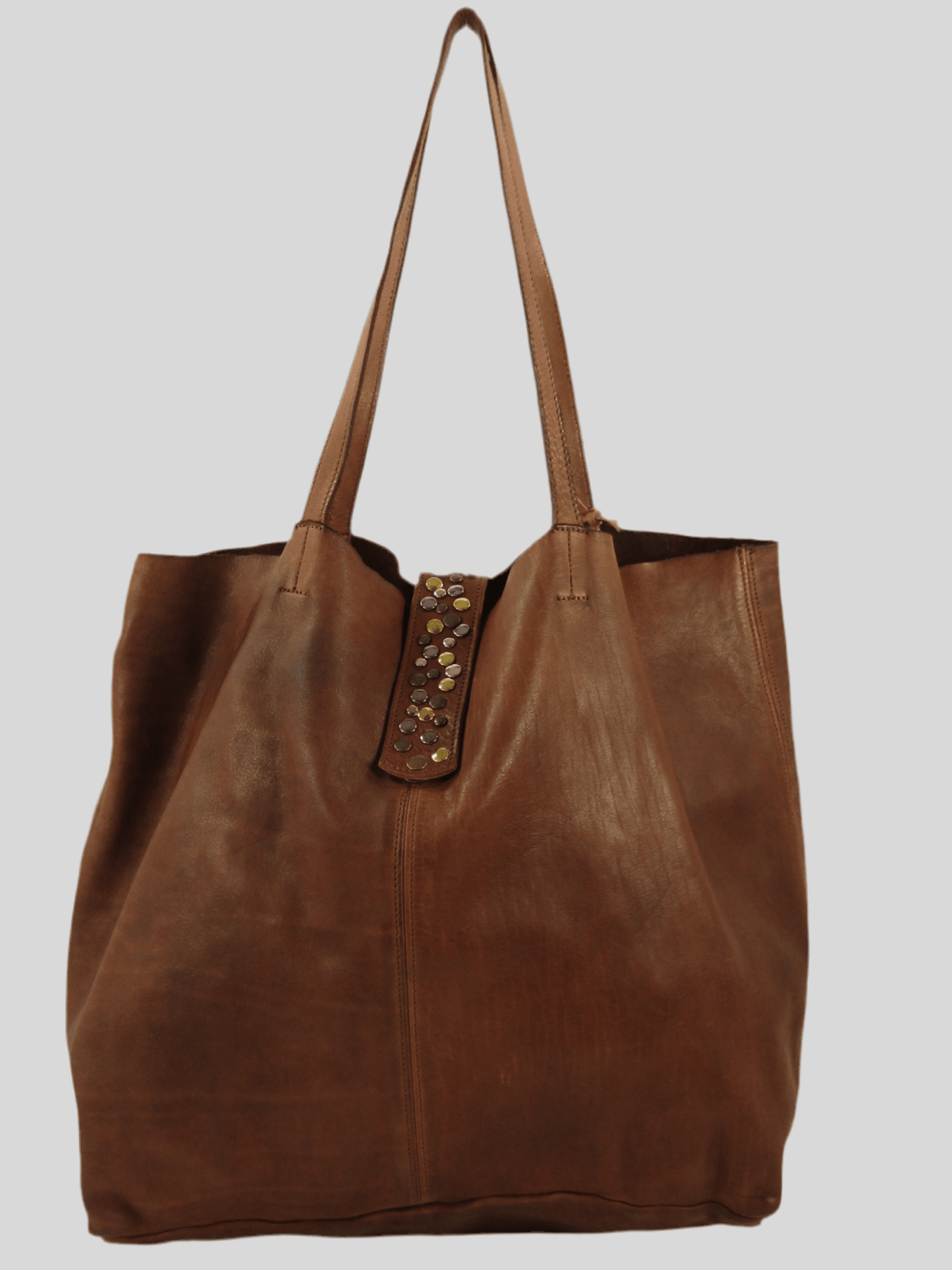 Borsa shopper in pelle morbida tinta in capo effetto vintage - Mahzel