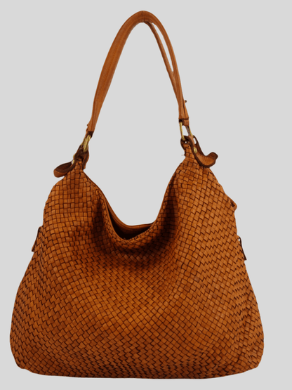 Borsa MH in pelle morbida con frontale intrecciato- Mahzel