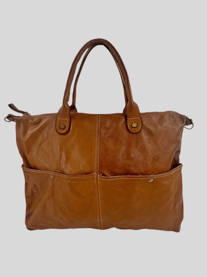 Borsa in vacchetta tinta in capo Amelia con tasche esterne-Mahzel