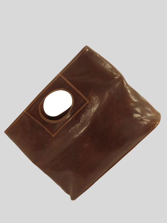 Borsa cuoio primo fiore marrone tamponato a mano Mahzel Made in italy