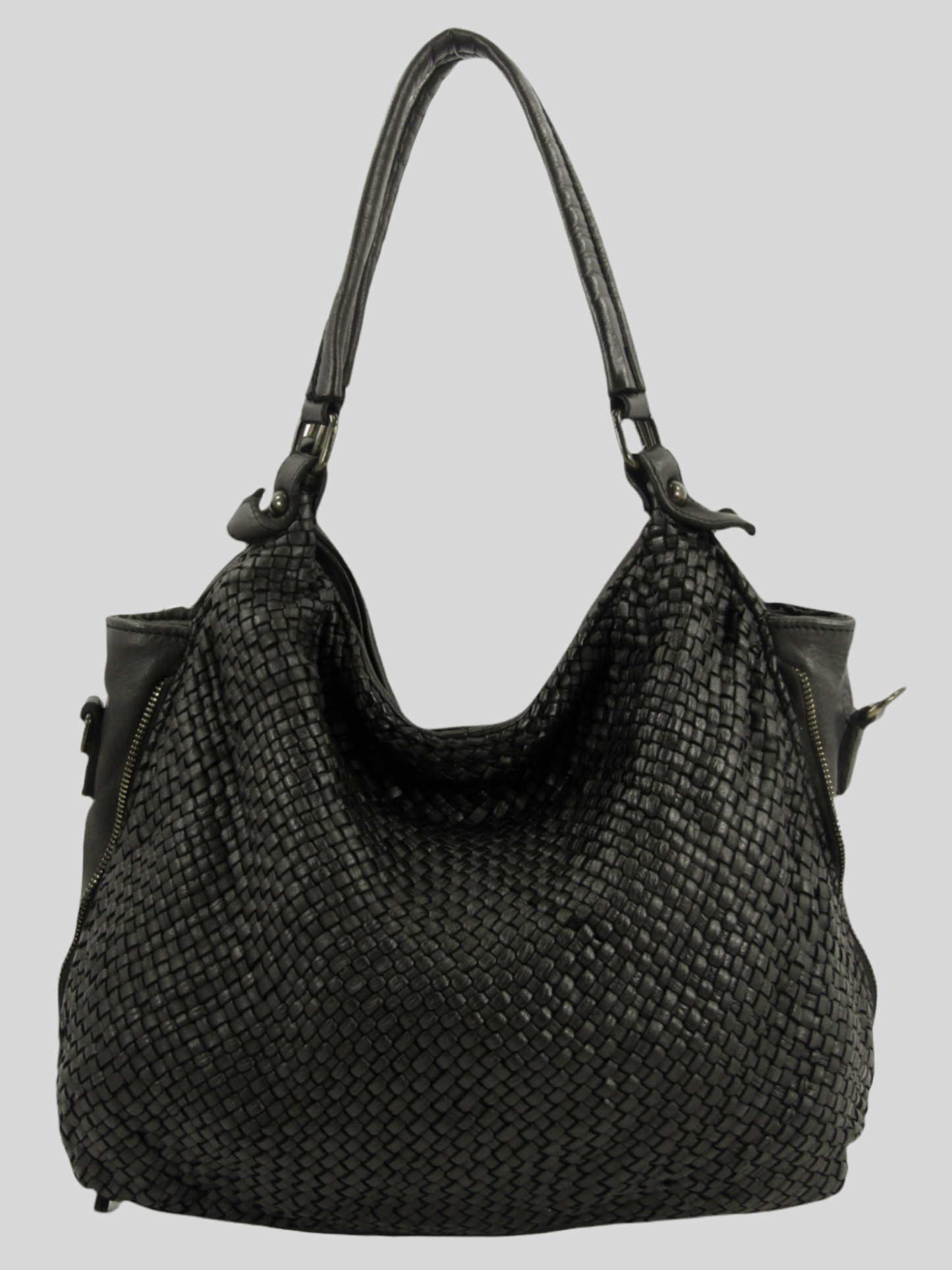 Borsa MH in pelle morbida con frontale intrecciato- Mahzel