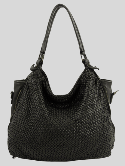 Borsa MH in pelle morbida con frontale intrecciato- Mahzel