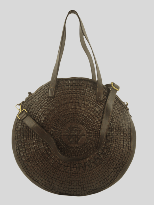 Borsa rotonda in pelle morbida con disegno intrecciato Nausica - Mahzel