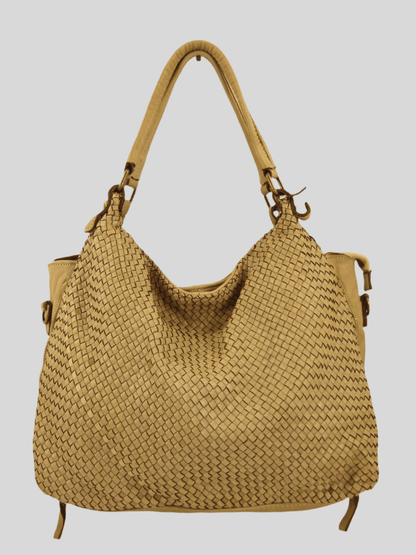 Borsa MH in pelle morbida con frontale intrecciato- Mahzel