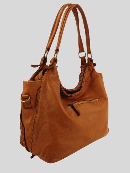Borsa MH in pelle morbida con frontale intrecciato- Mahzel