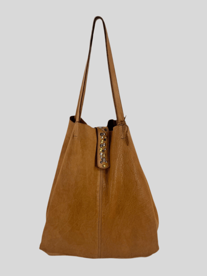 Borsa shopper in pelle morbida tinta in capo effetto vintage - Mahzel