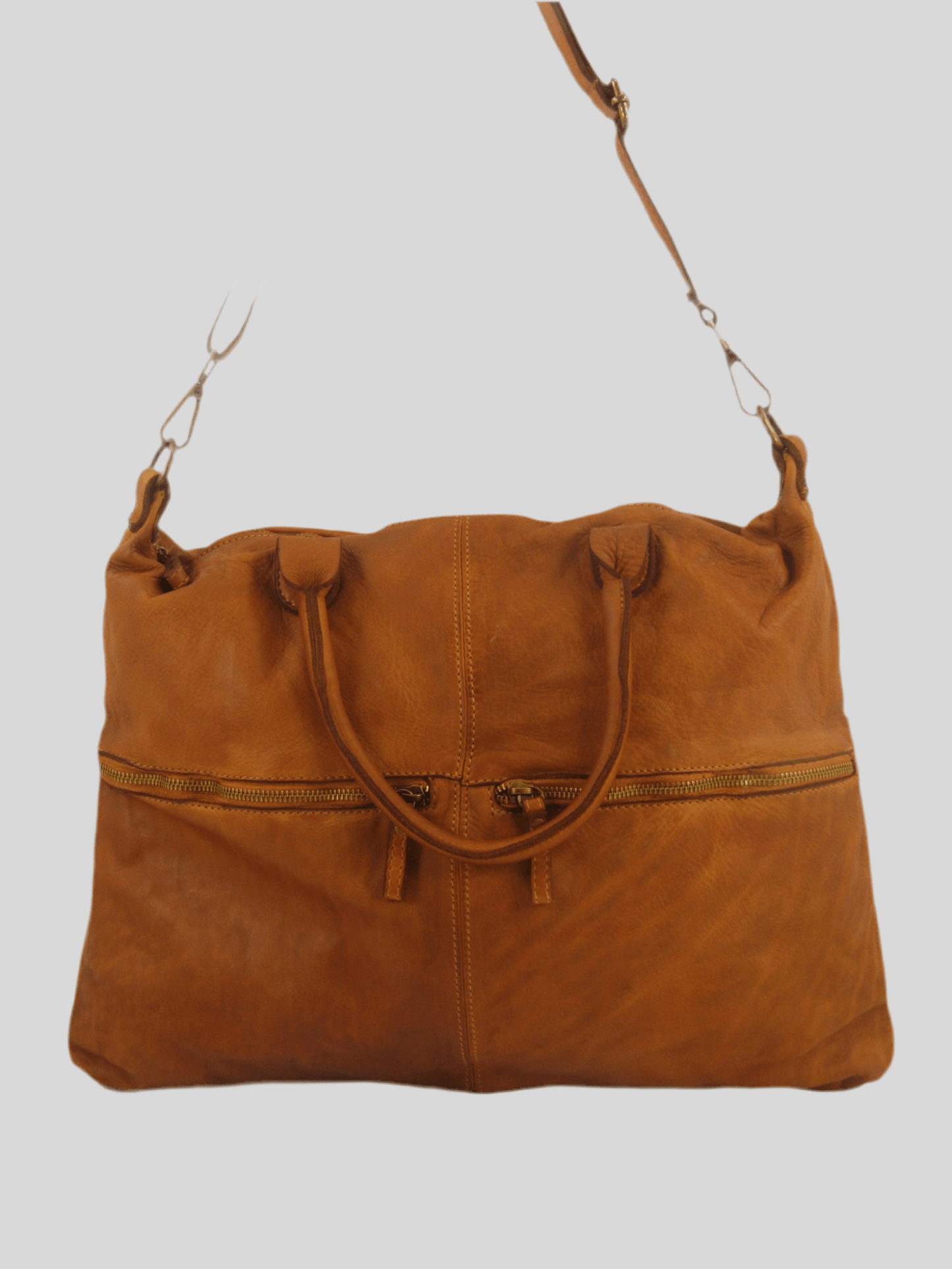 Borsa in vacchetta tinta in capo Amelia con tasche esterne-Mahzel