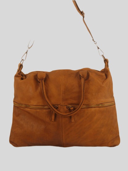 Borsa in vacchetta tinta in capo Amelia con tasche esterne-Mahzel
