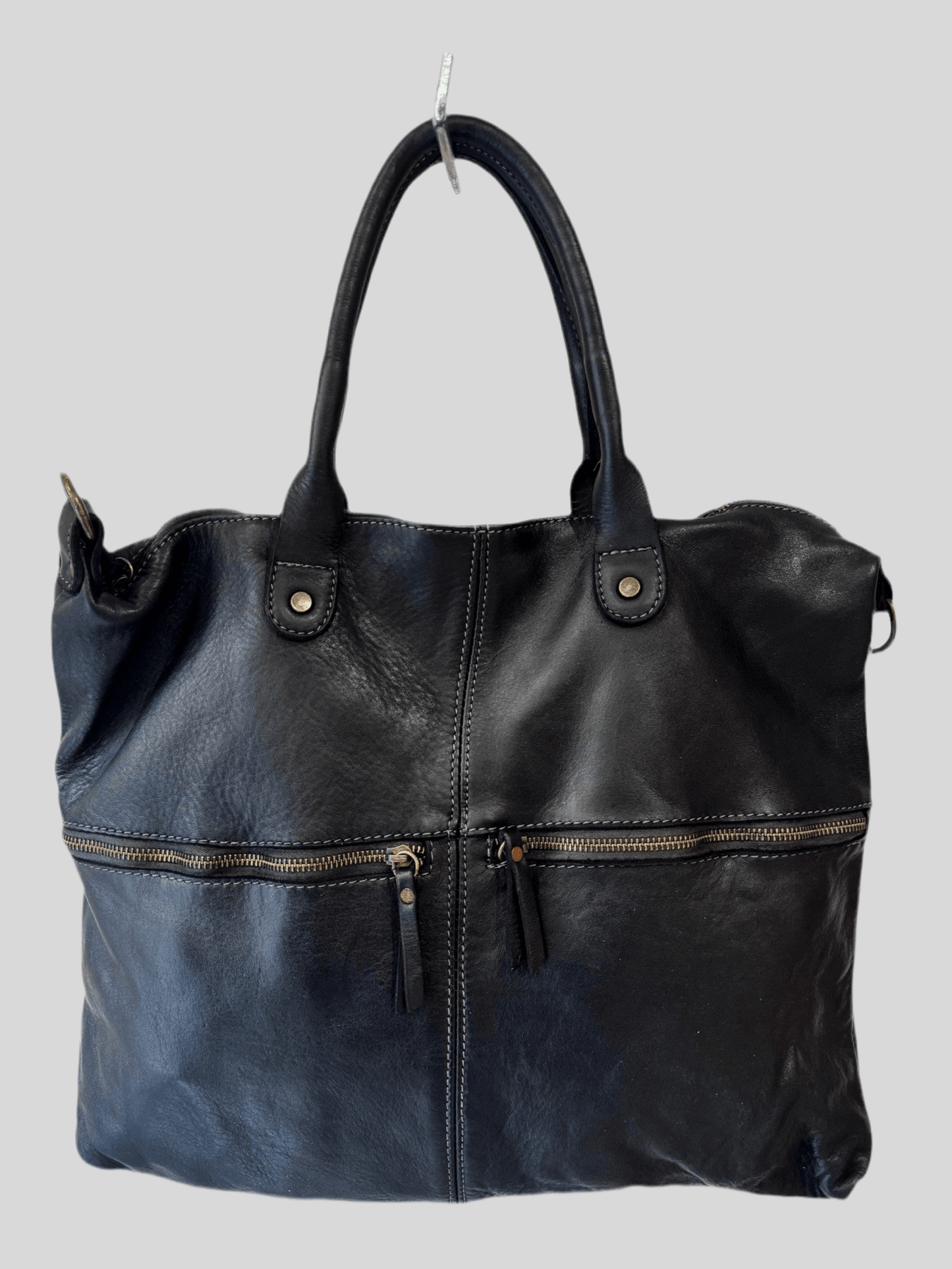 Borsa in vacchetta tinta in capo Amelia con tasche esterne-Mahzel