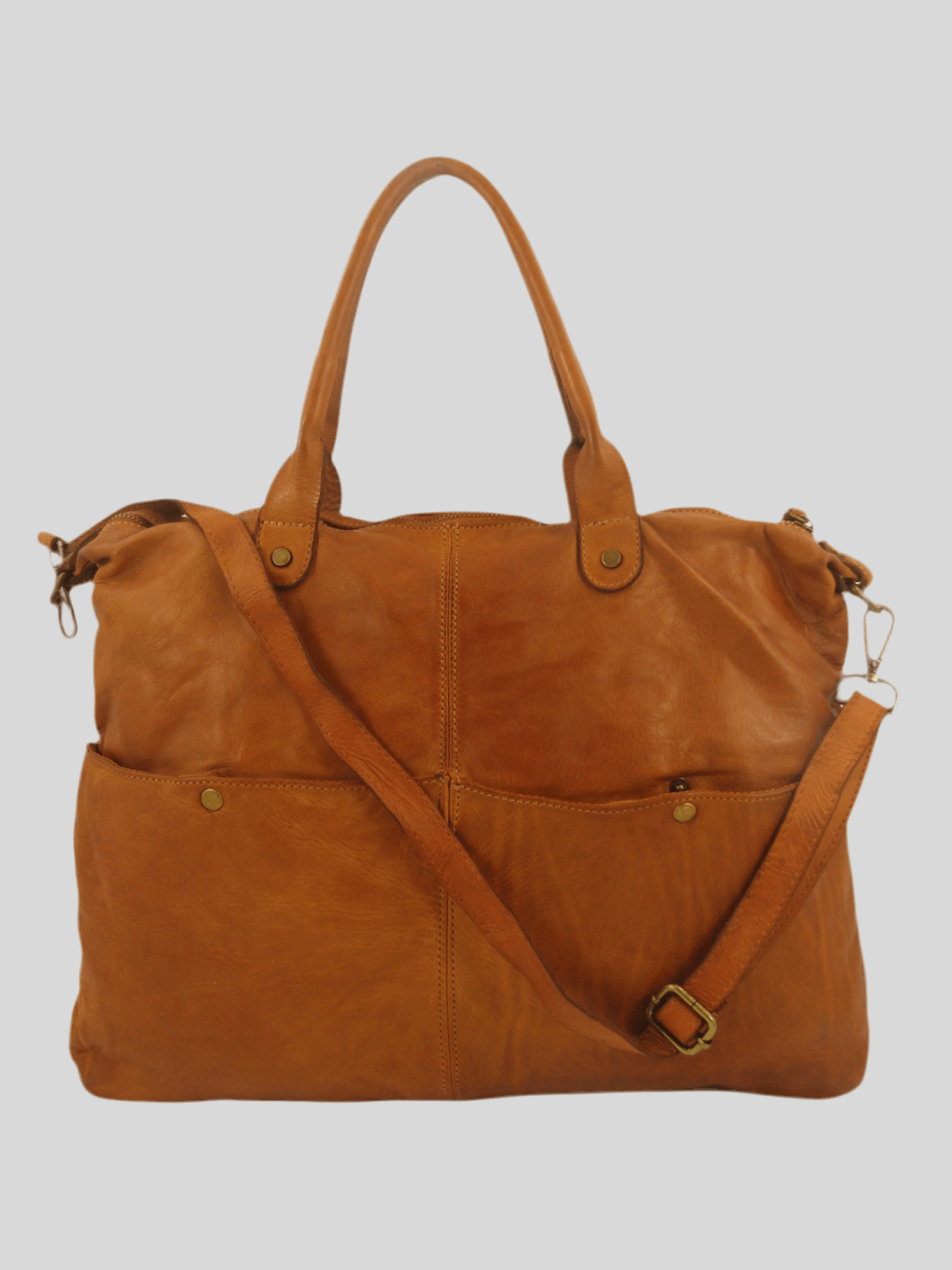 Borsa in vacchetta tinta in capo Amelia con tasche esterne-Mahzel