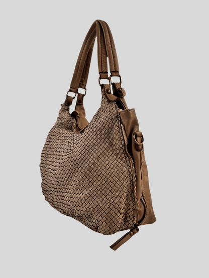 Borsa MH in pelle morbida con frontale intrecciato- Mahzel