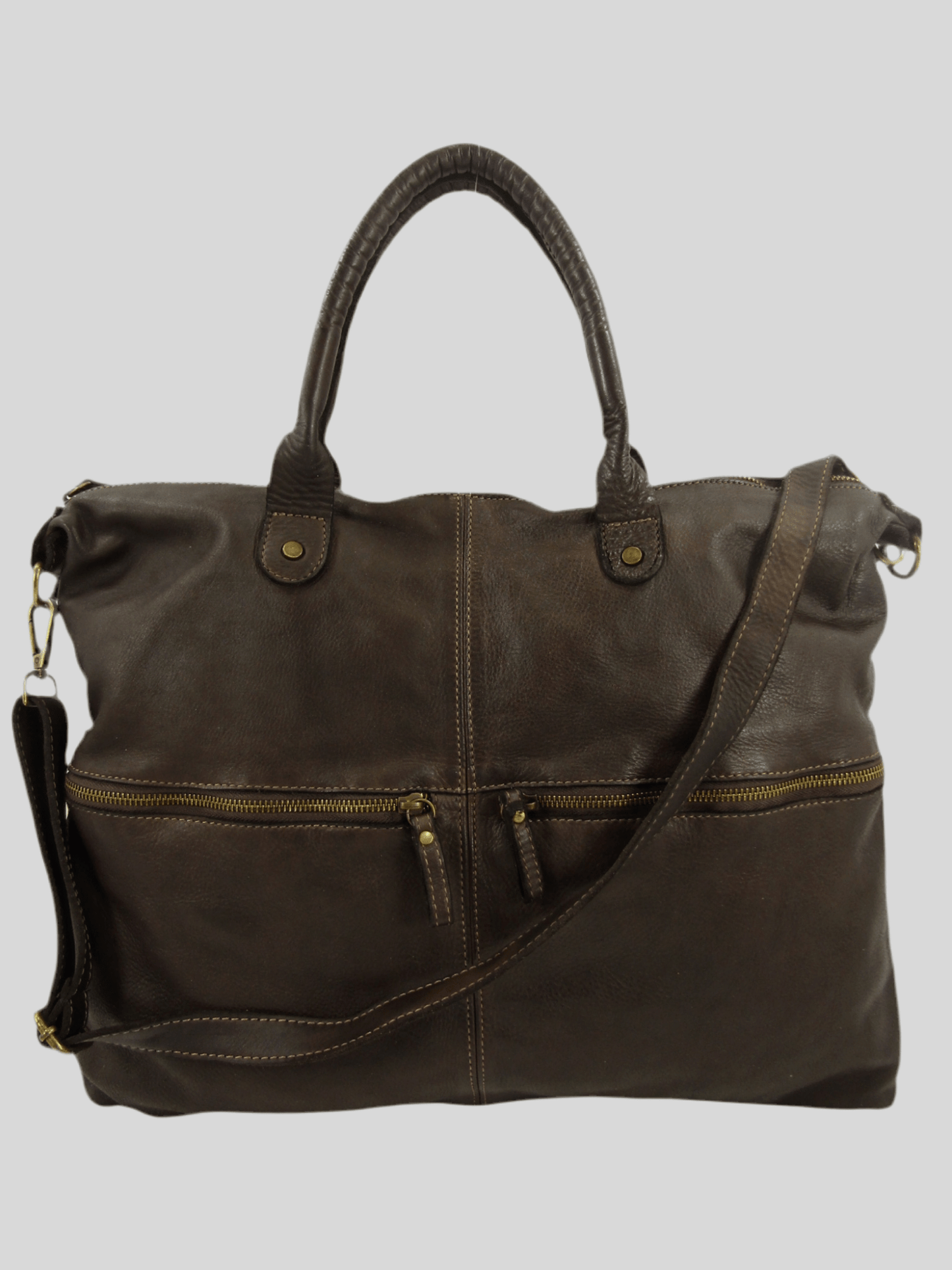 Borsa in vacchetta tinta in capo Amelia con tasche esterne-Mahzel