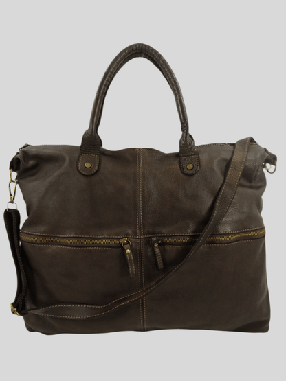 Borsa in vacchetta tinta in capo Amelia con tasche esterne-Mahzel
