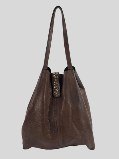 Borsa tinta in capo borchie Mahzel Made in Italy testa di moro 