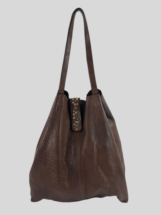 Borsa shopper in pelle morbida tinta in capo effetto vintage - Mahzel