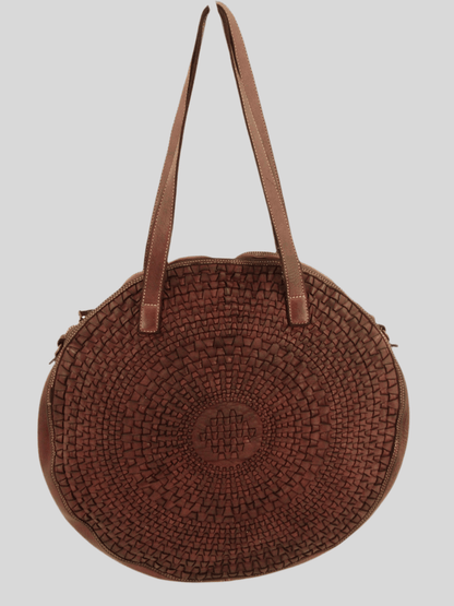 Borsa rotonda in pelle morbida con disegno intrecciato Nausica - Mahzel