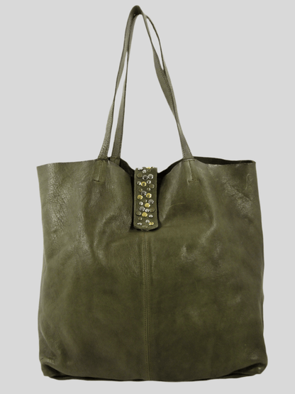 Borsa shopper in pelle morbida tinta in capo effetto vintage - Mahzel
