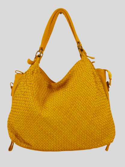 Borsa MH in pelle morbida con frontale intrecciato- Mahzel