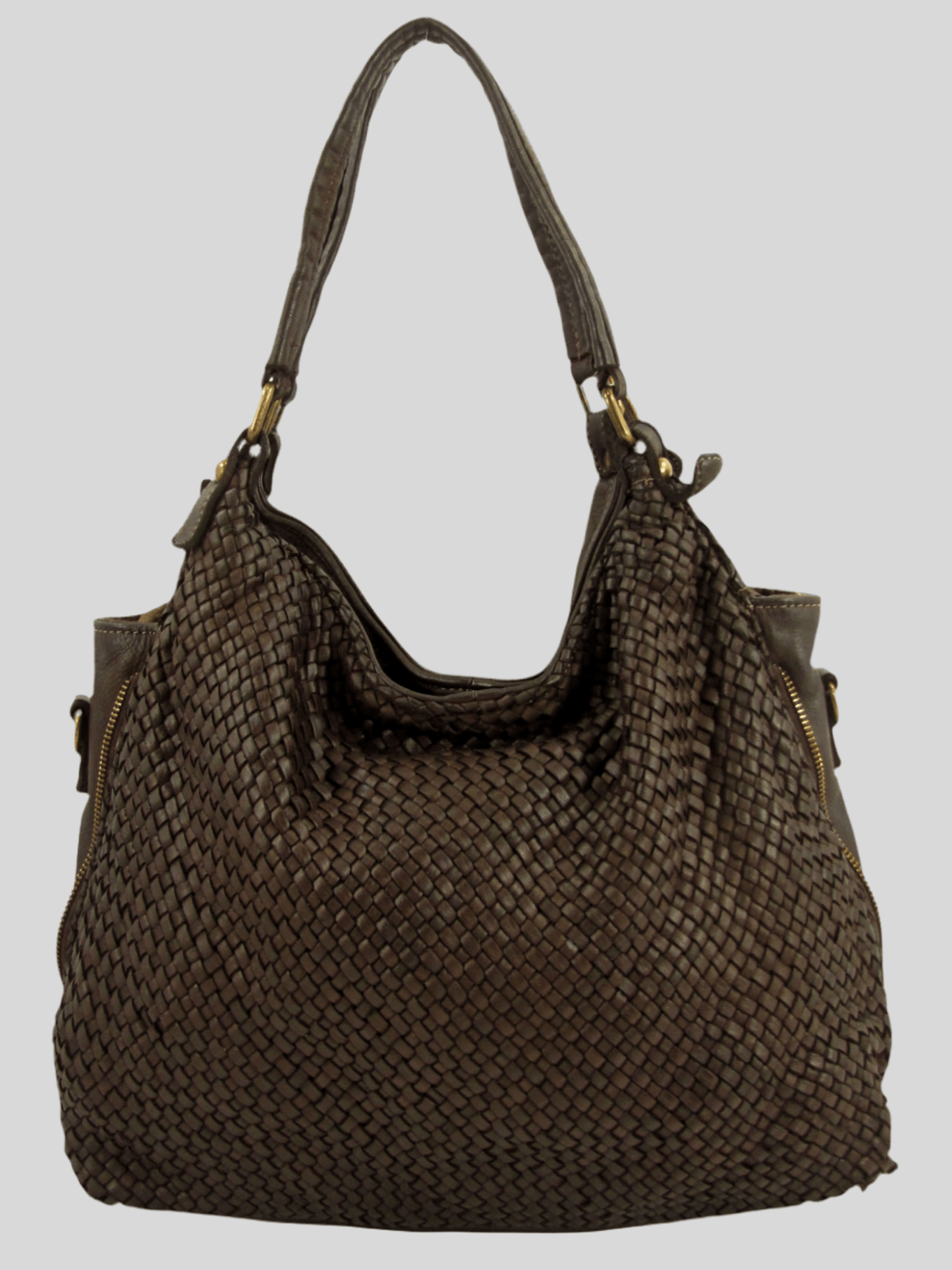 Borsa MH in pelle morbida con frontale intrecciato- Mahzel
