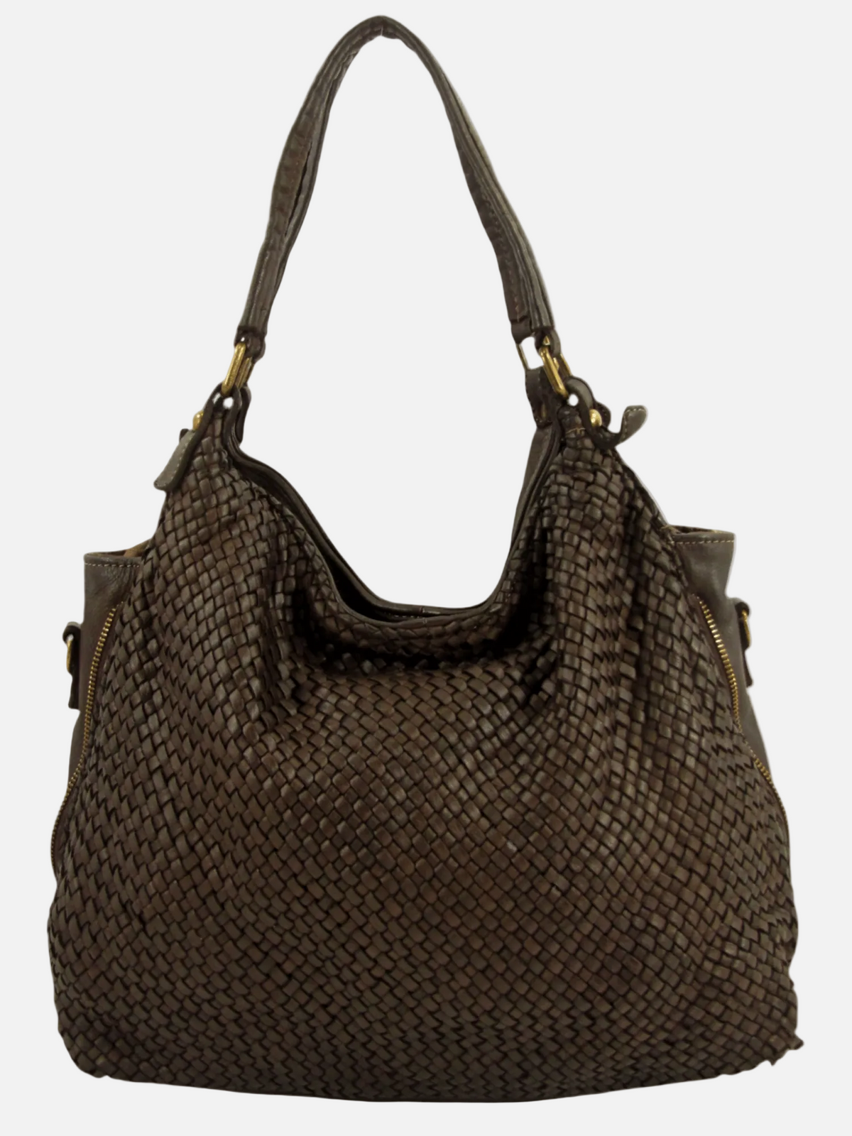 Borsa MH in pelle intrecciata interno rivestito ed accessoriato colore moro made in Italy alta qualità 