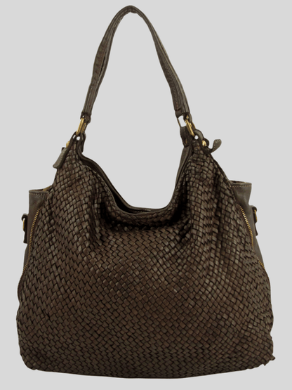 Borsa MH in pelle morbida con frontale intrecciato- Mahzel