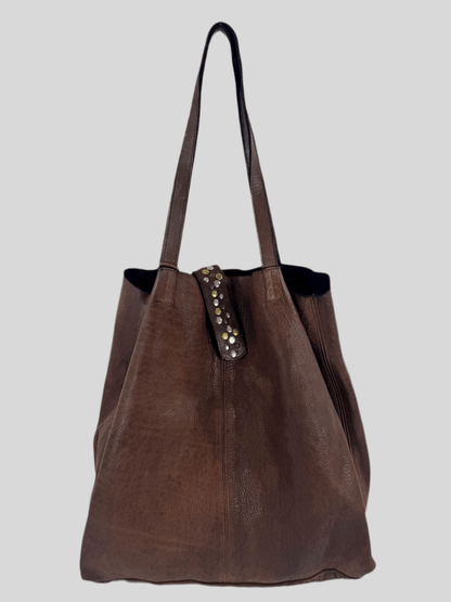 Borsa shopper in pelle morbida tinta in capo effetto vintage - Mahzel