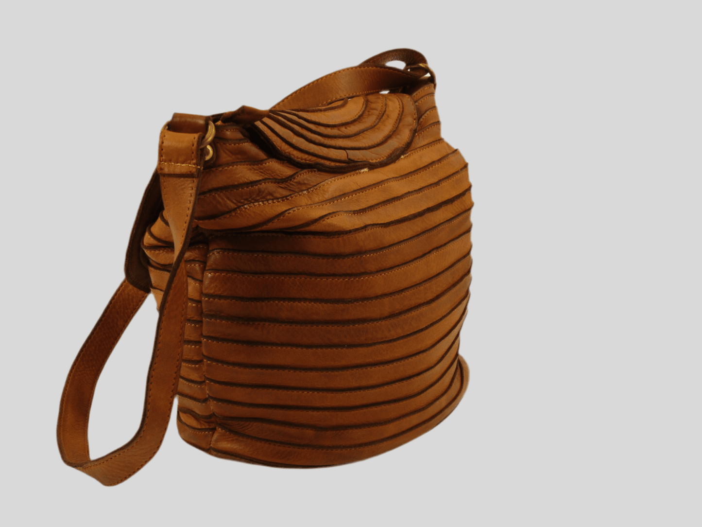 Borsa a spalla e tracolla stringata fatta a mano in pelle morbida - Mahzel