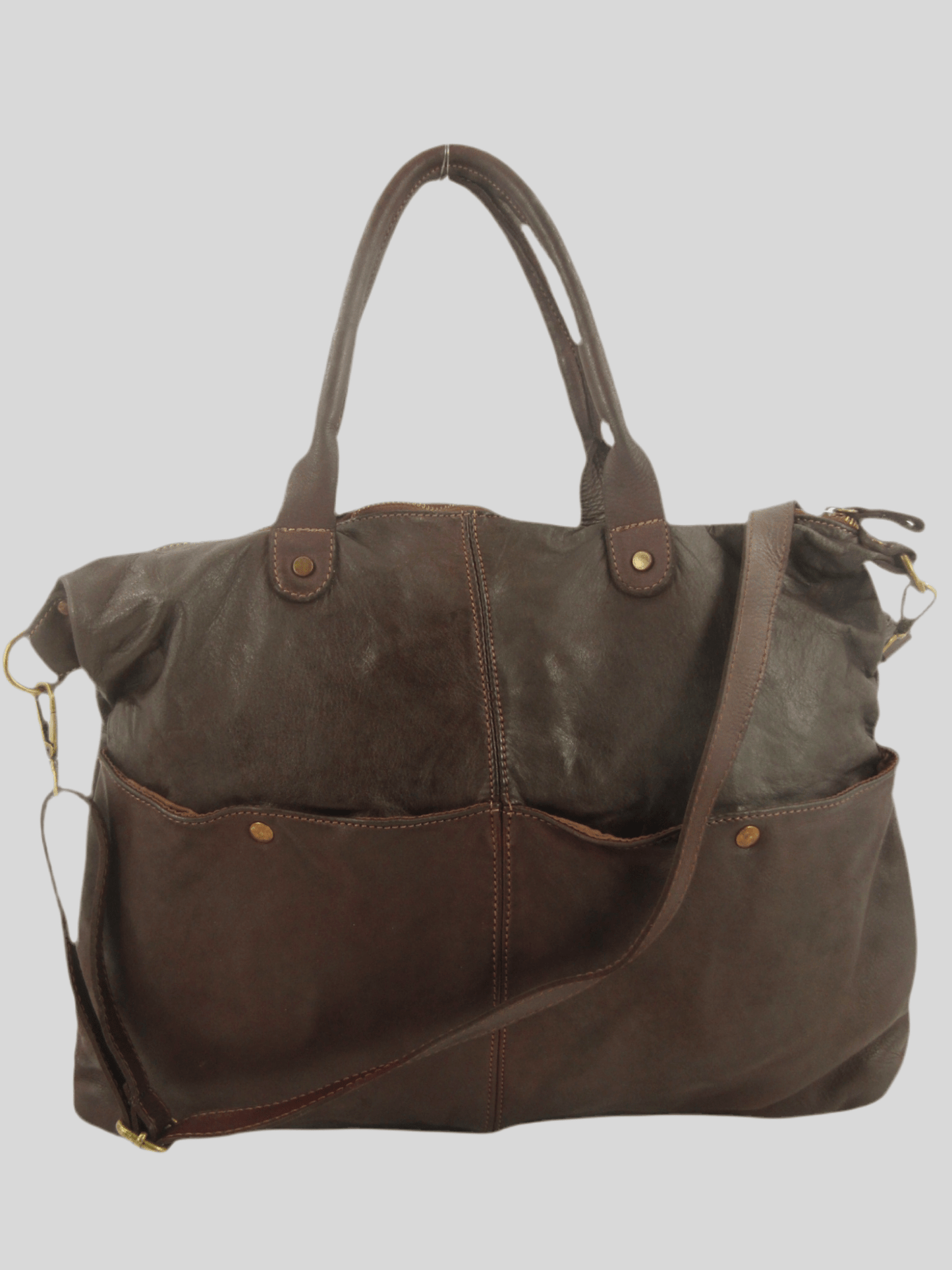 Borsa in vacchetta tinta in capo Amelia con tasche esterne-Mahzel