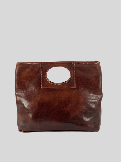 Borsa in Cuoio conciato al vegetale, interno tre scomparti, dalla linea classica - Mahzel