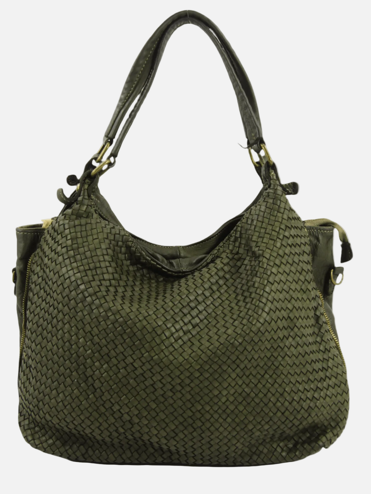 Borsa MH pelle intrecciata colore verde Mahzel made in Italy alta qualità costruzione morbida artigianal