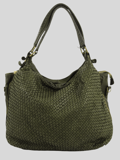 Borsa MH in pelle morbida con frontale intrecciato- Mahzel