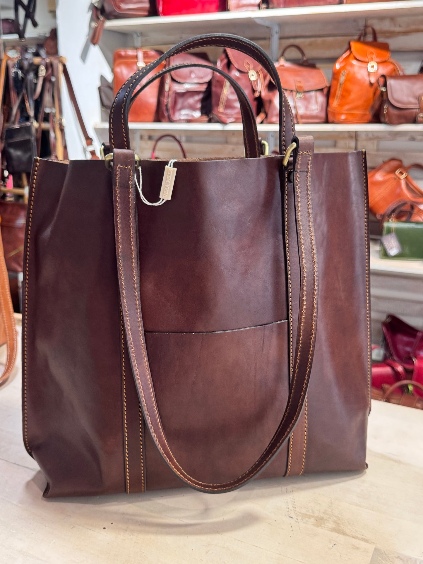 Shopper cuoio con doppio manico | Mahzel