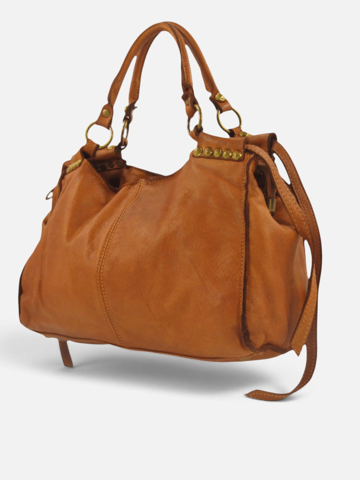 bauletto pelle mahzel decorato con borchie e laccetti made in italy