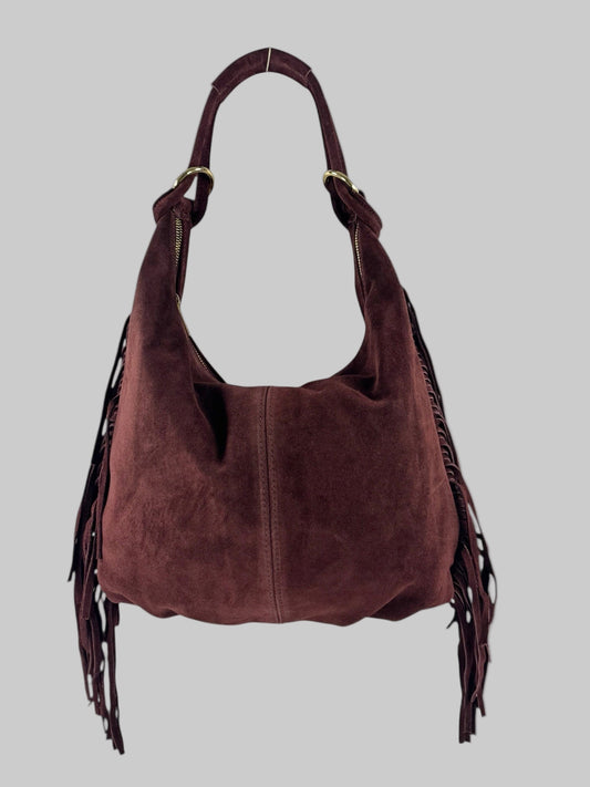 borsa hobo in pelle con frange- mahzel -made in italy