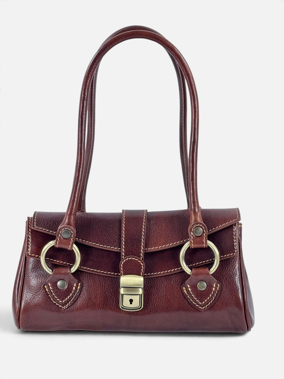 borsa cuoio a spalla made in italy tamponata a mano