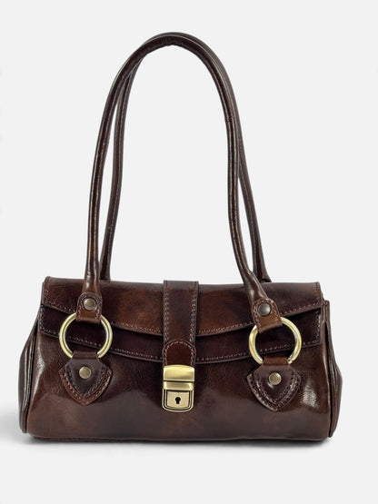 Borsa baguette MH in cuoio tamponato a mano