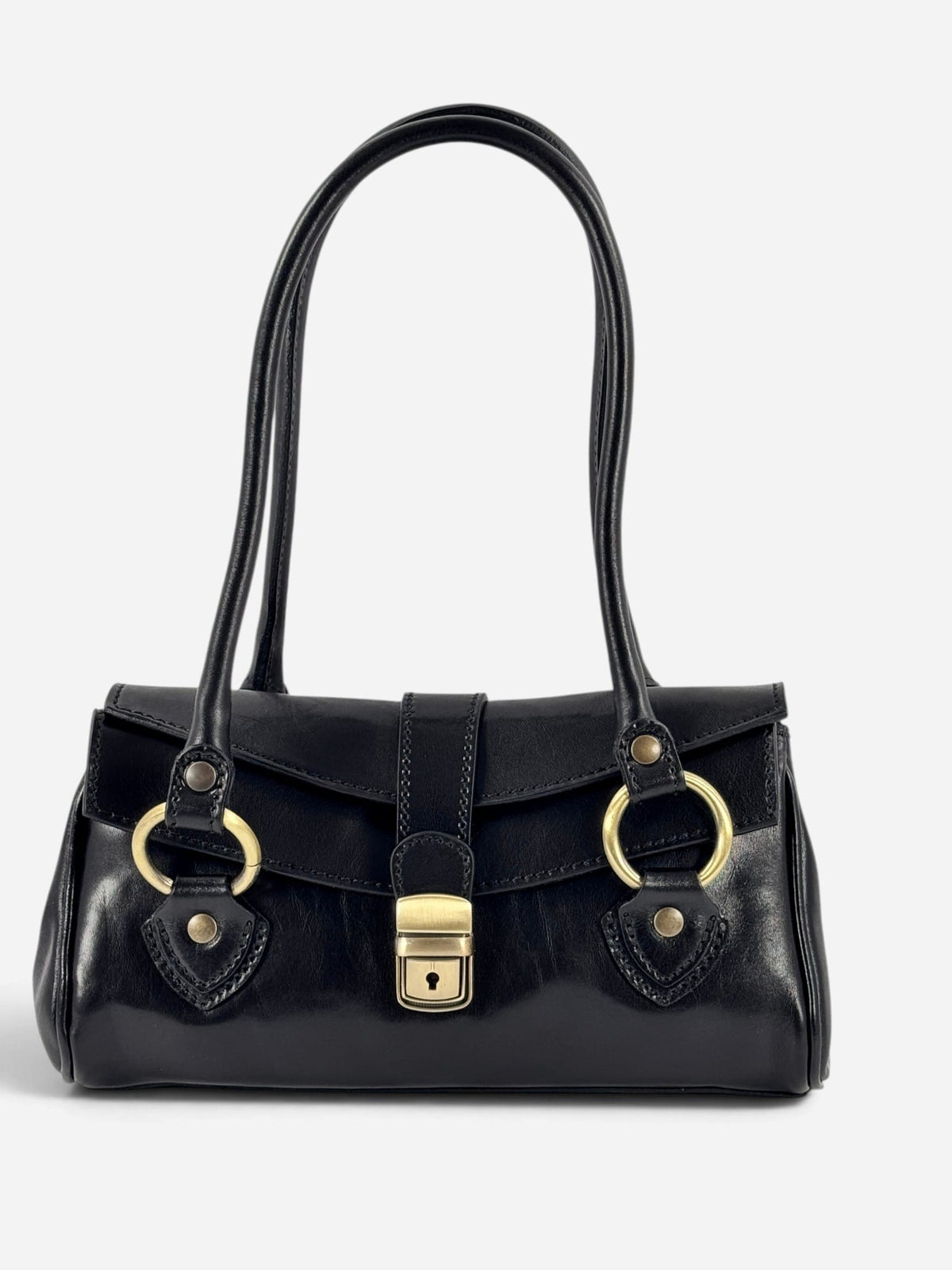Borsa baguette MH in cuoio tamponato a mano