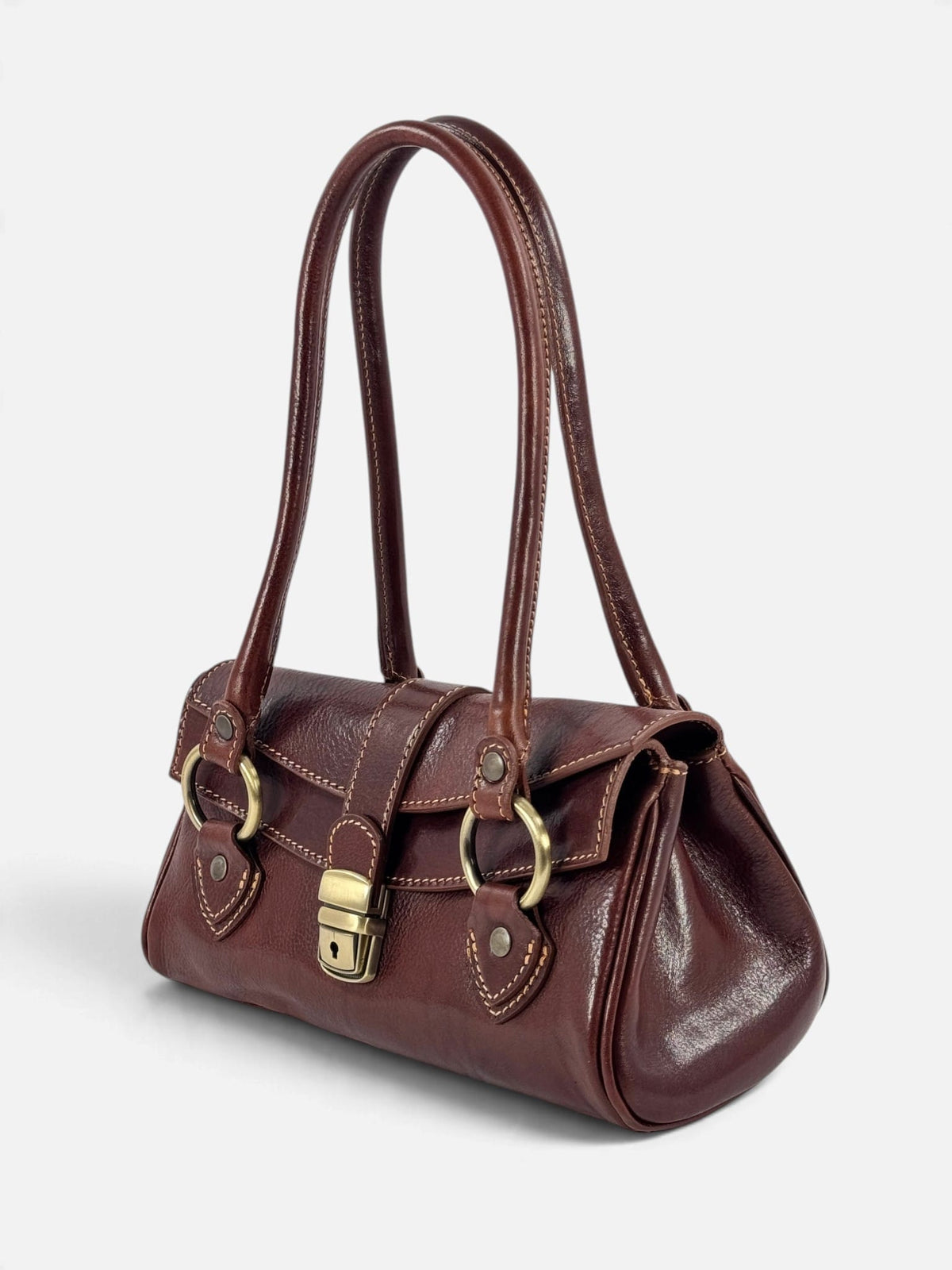 Borsa baguette MH in cuoio tamponato a mano