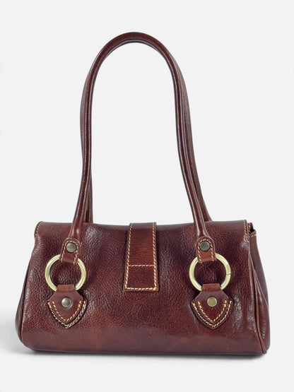 Borsa baguette MH in cuoio tamponato a mano
