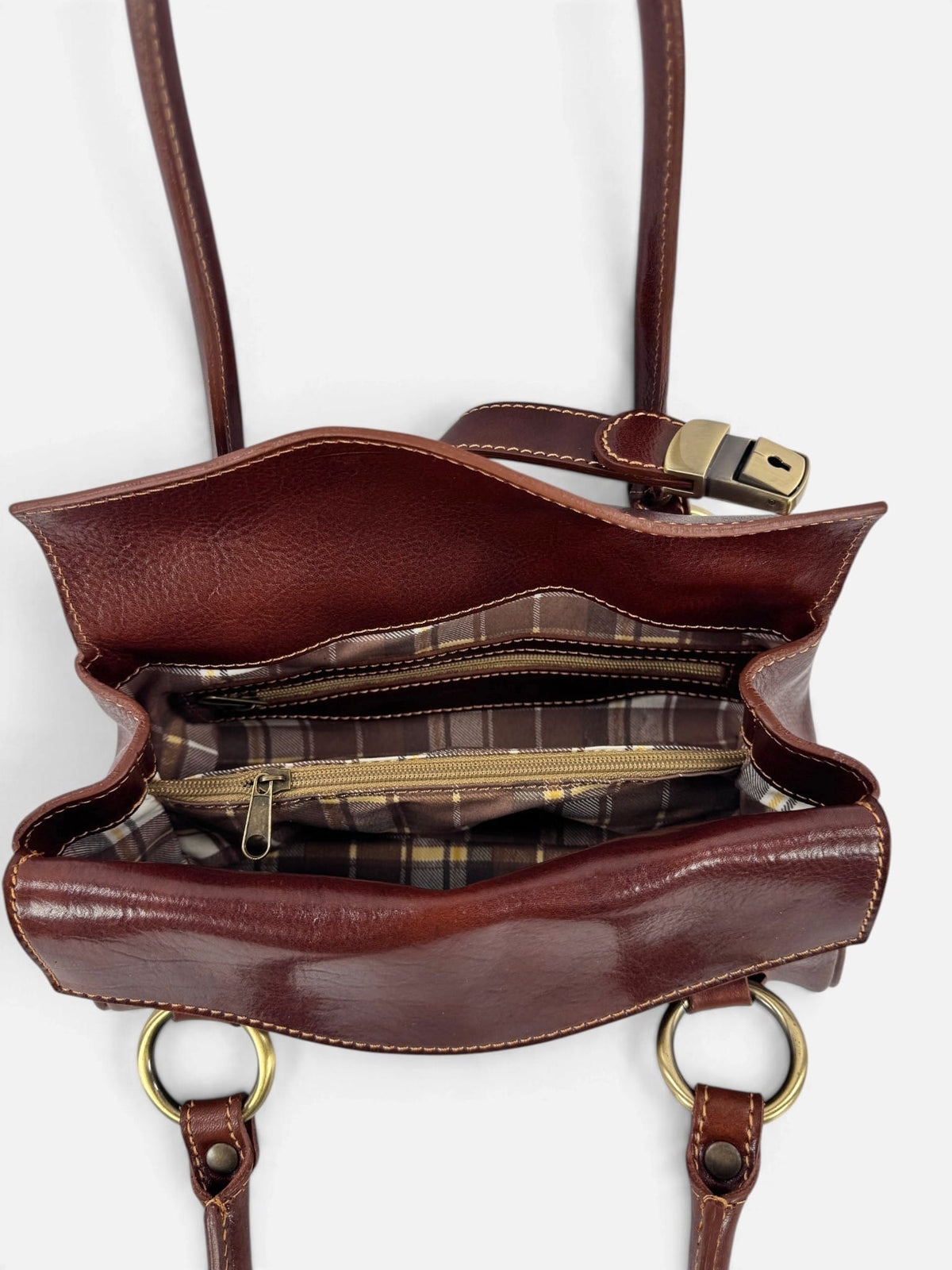 Borsa baguette MH in cuoio tamponato a mano