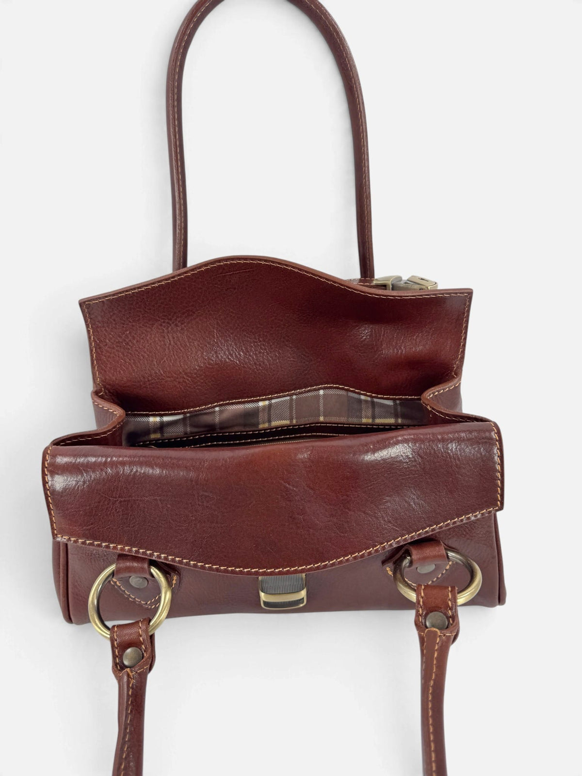 Borsa baguette MH in cuoio tamponato a mano
