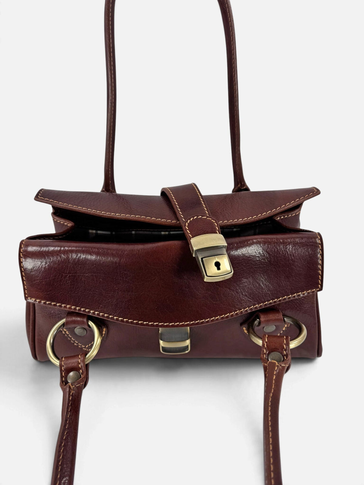 Borsa baguette MH in cuoio tamponato a mano