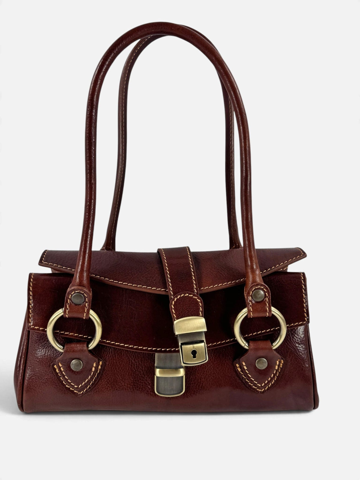 Borsa baguette MH in cuoio tamponato a mano