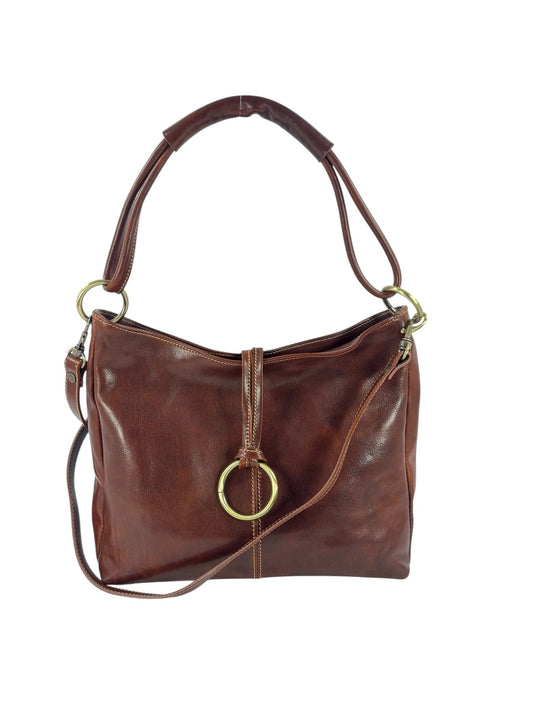 Borsa  a mano e spalla in cuoio con anello sul davanti - Mahzel