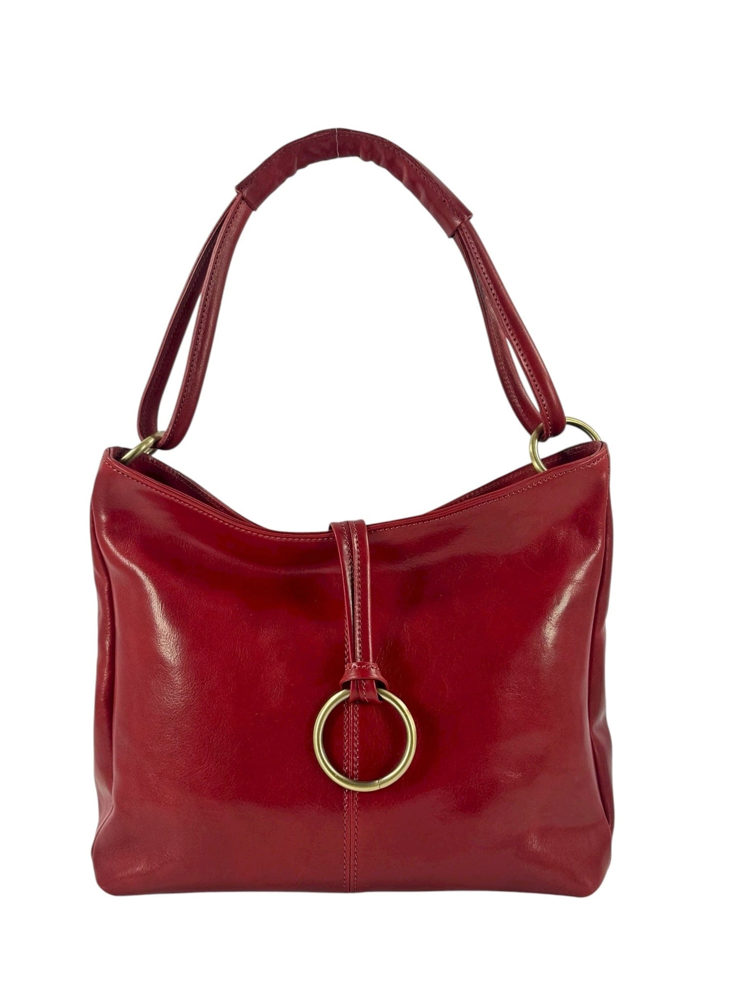 Borsa  a mano e spalla in cuoio con anello sul davanti - Mahzel