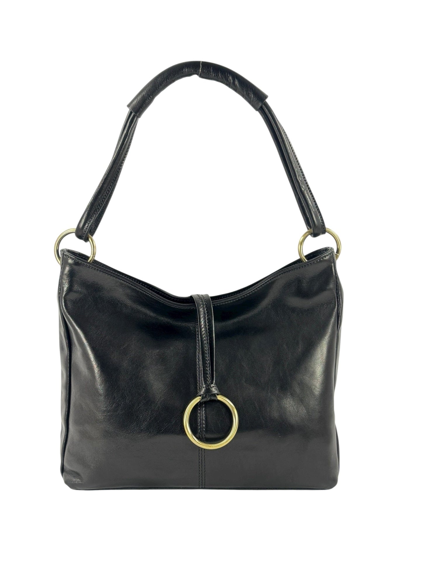 Borsa  a mano e spalla in cuoio con anello sul davanti - Mahzel