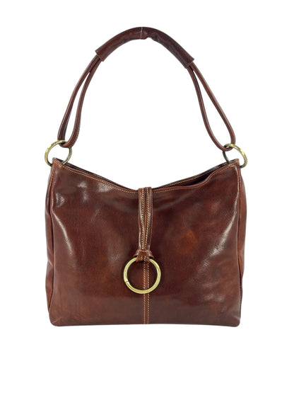 Borsa  a mano e spalla in cuoio con anello sul davanti - Mahzel