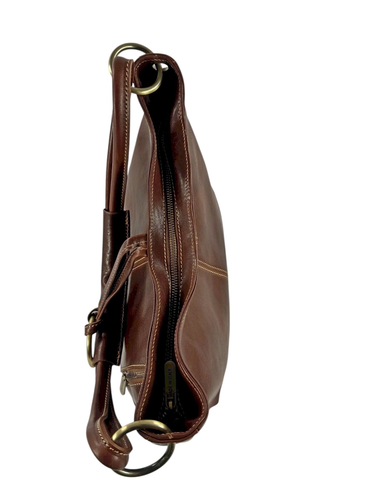 Borsa  a mano e spalla in cuoio con anello sul davanti - Mahzel