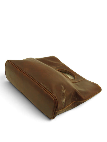Borsa in Cuoio conciato al vegetale, interno tre scomparti, dalla linea classica - Mahzel