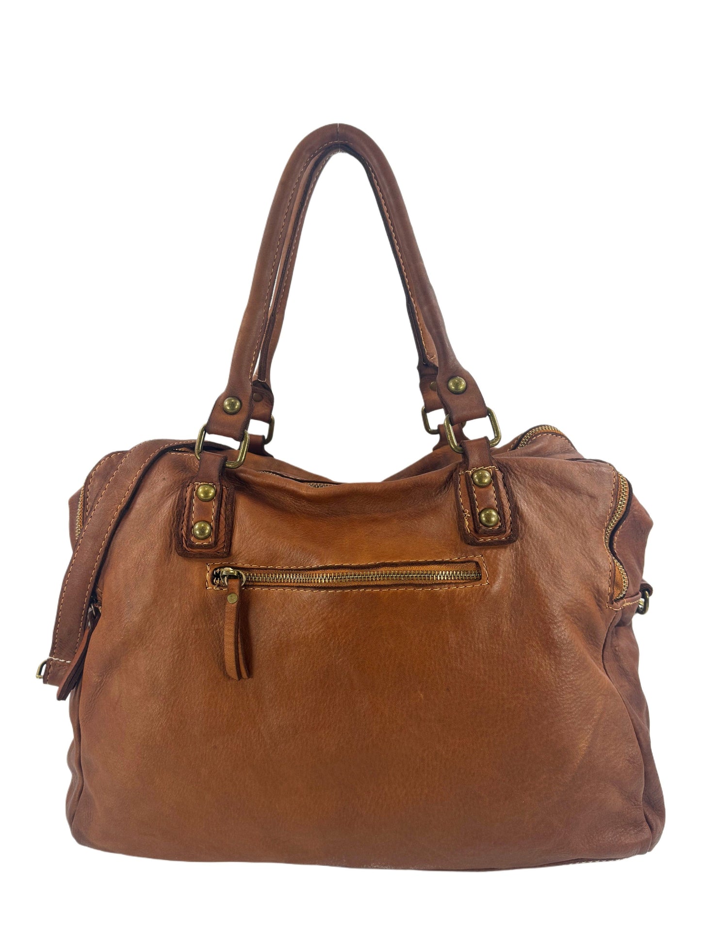 Borsa grande in pelle morbida lavata tre zip City - Mahzelź